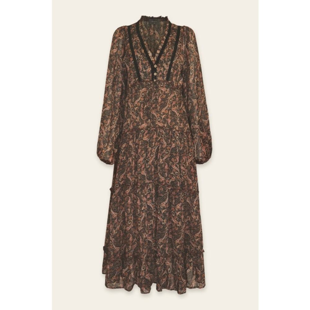 Dress Forum Black Size Small Mirage Lace Trim Tiered Maxi Dress